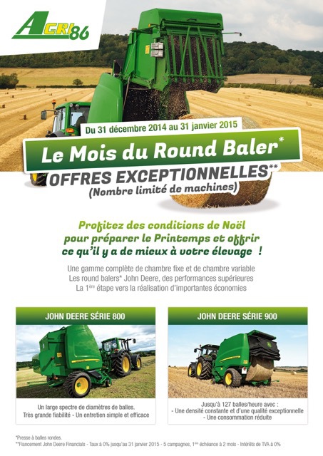 AGRI86 vous propose les presses à balles rondes John Deere à des conditions exceptionnelles!!! AGRI86 vous propose les presses à balles rondes John Deere à des conditions exceptionnelles!!!